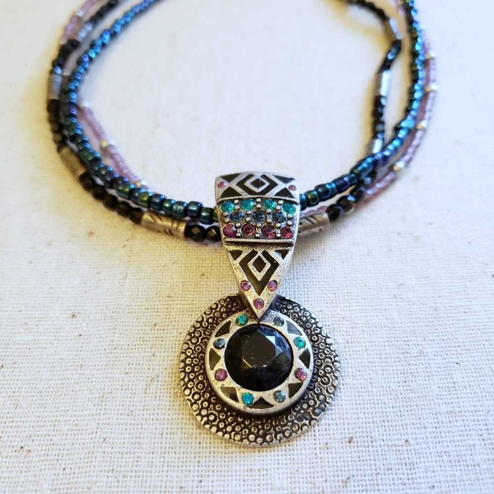 Bohemian Multi-Color Beaded Pendant Necklace - Silver-Tone